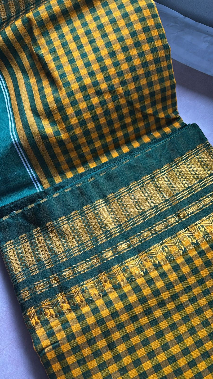 Yashoda yellow and green checks Ilkal  cotton silk sarees