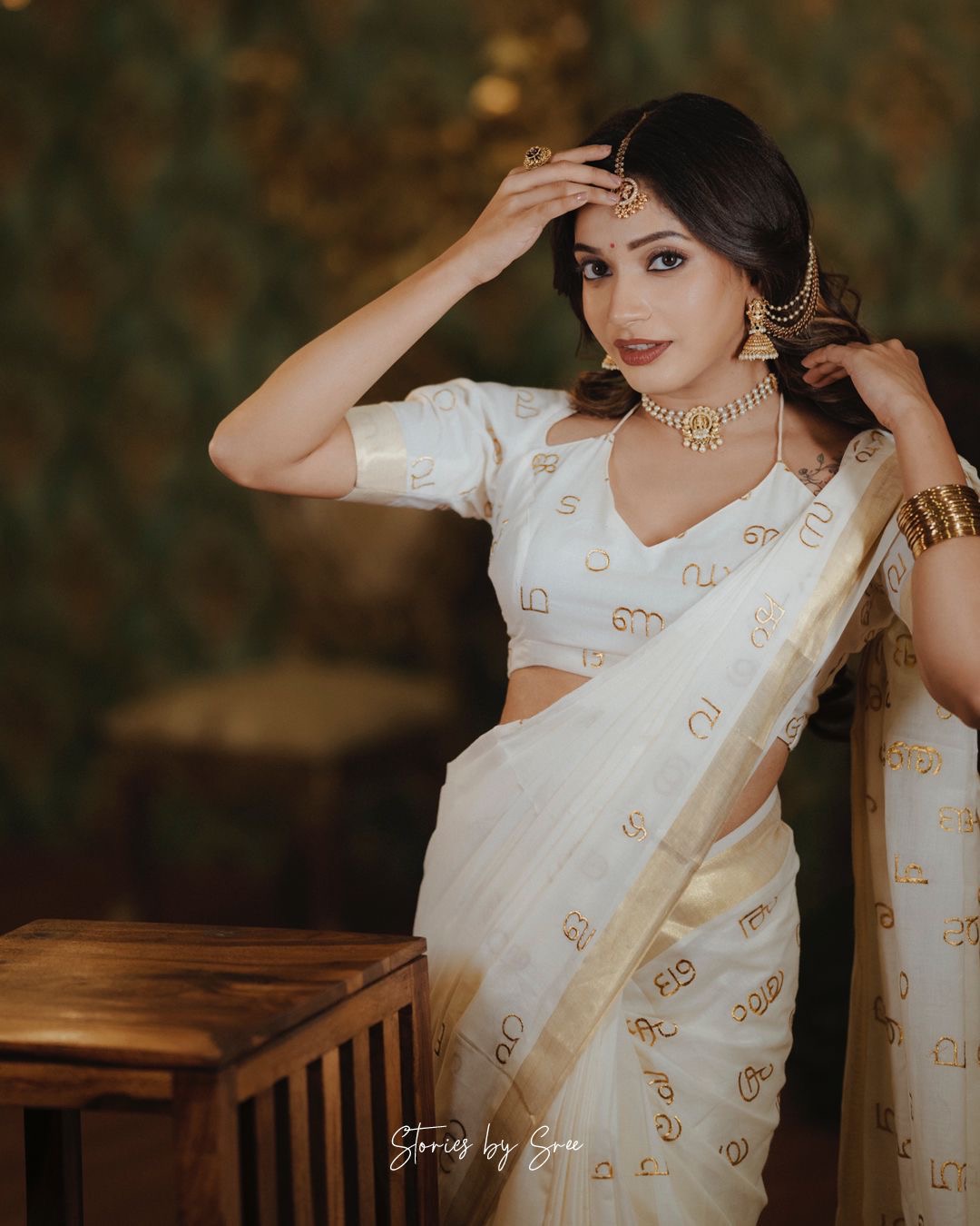 Aksharamala embroidered Kerala Cotton Saree