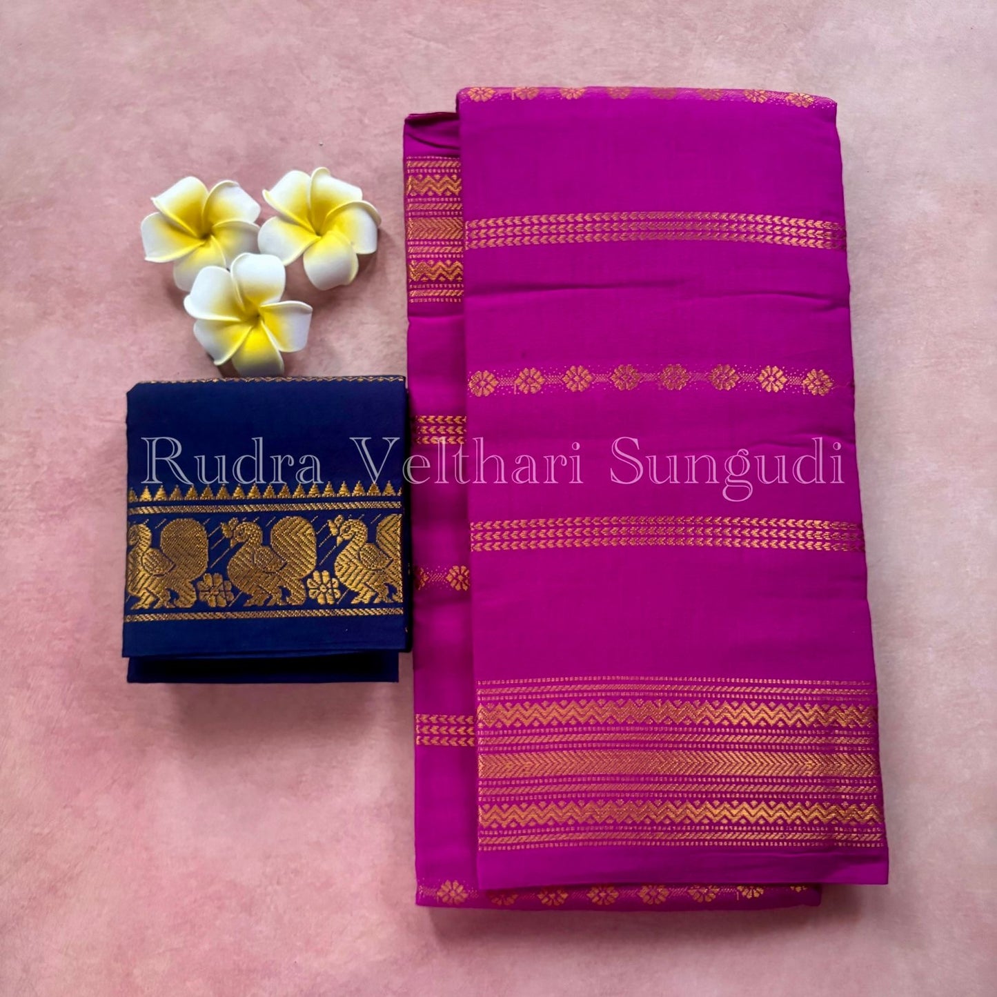 Rudraksha Velthari Sungudi handloom cotton Saree with contrast blouse