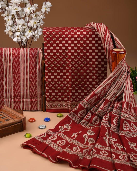 Jaipur Suit Materials Unstitched Maroon