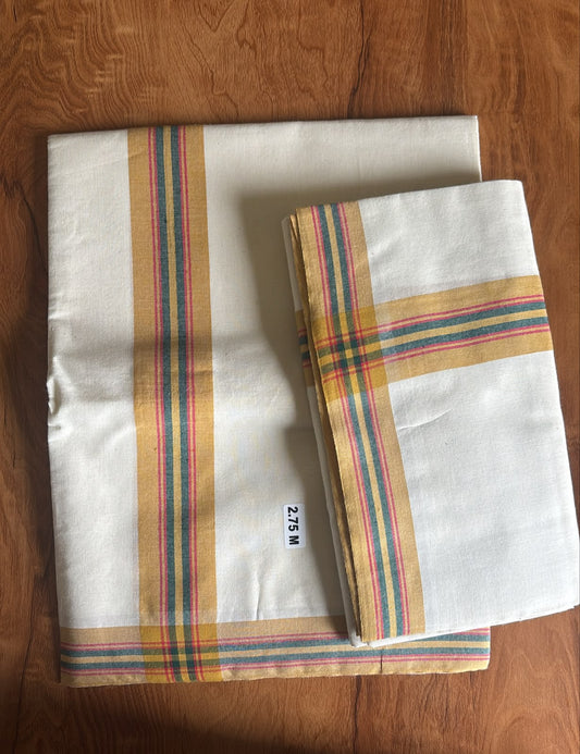 Extra length mustard mulloth pure cotton single set Mundu