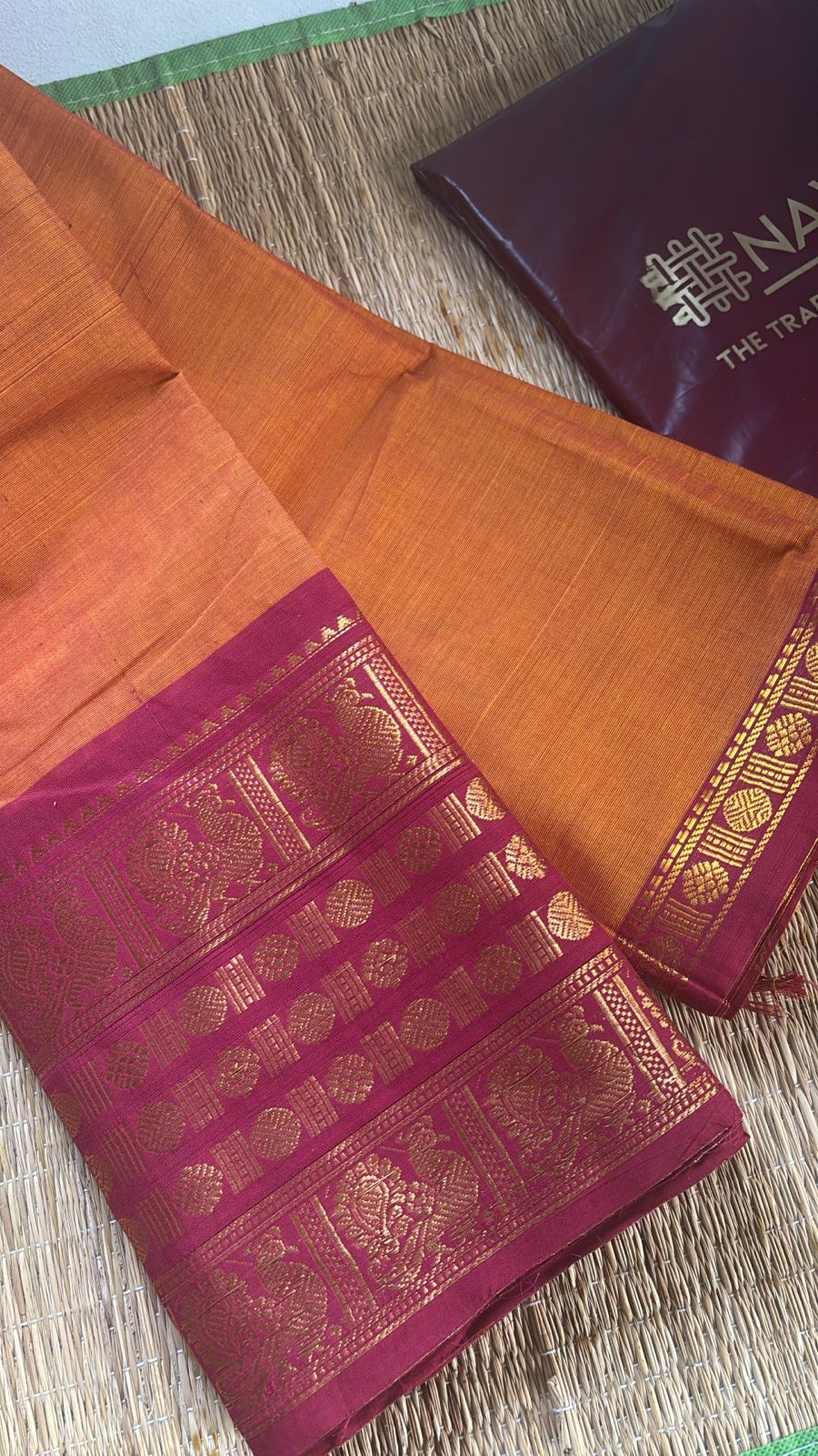 Vintage Maroon Kanchi border Chettinad Cotton Saree