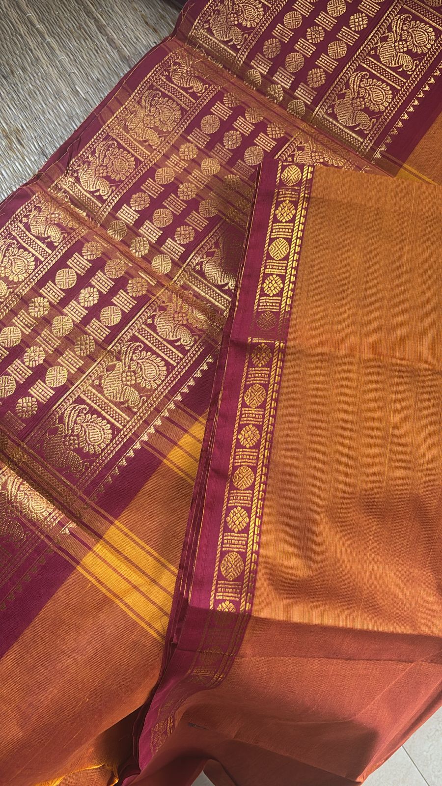 Vintage Maroon Kanchi border Chettinad Cotton Saree