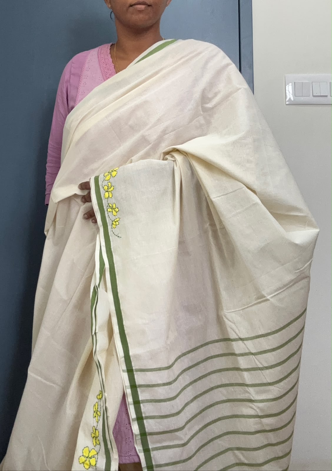 Handpainted Kantha Stich pure cotton Saree SAR62