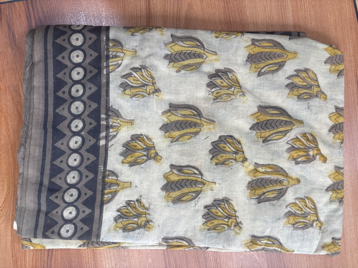 Natural dyed Block printed Mul Saree DWS20