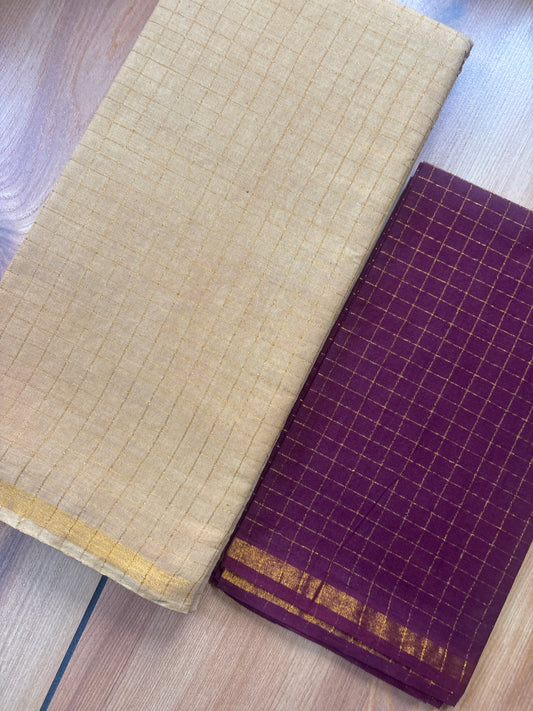 Beige Pentex Sungudi Cotton Saree with maroon Pentex blouse SNS57