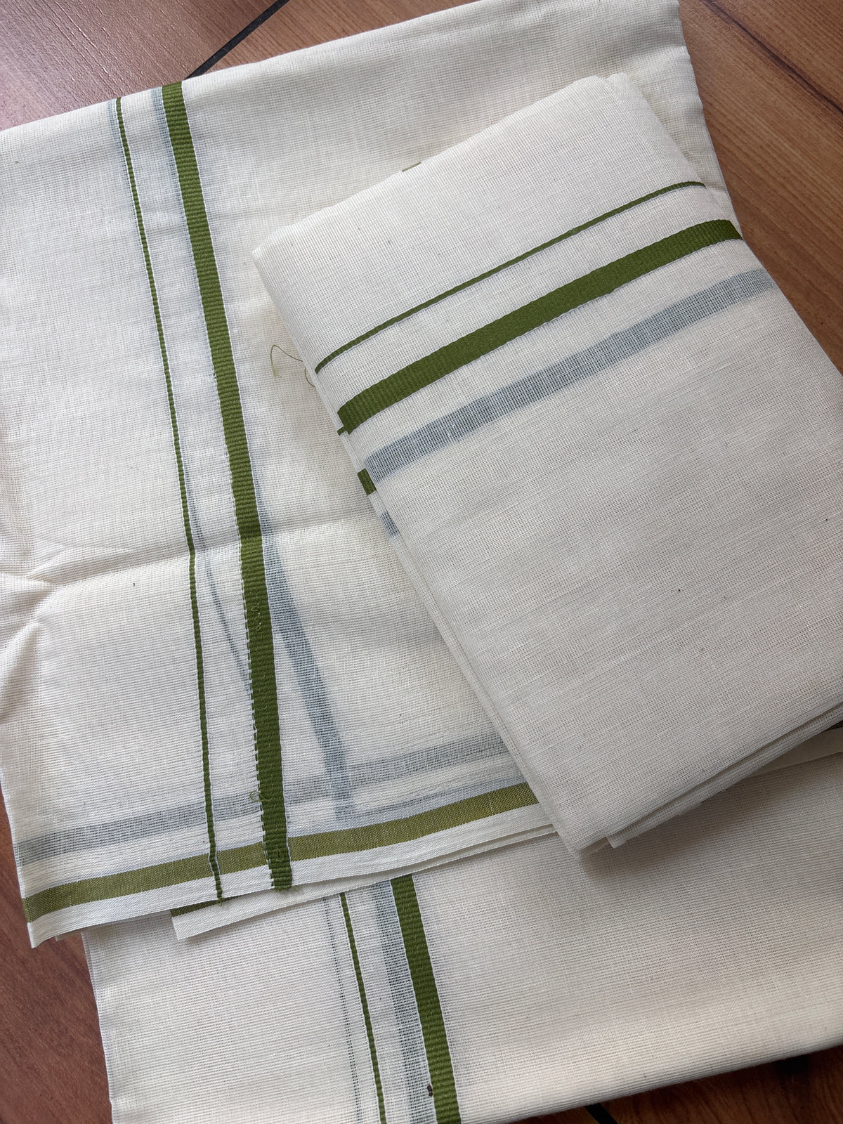 Military green puliyilakkara Set Mundu Cotton SAR69