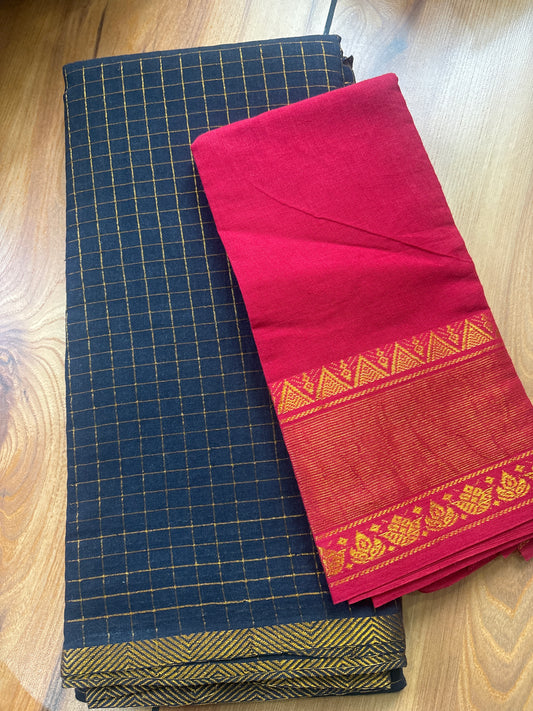 Pentex black Sungudi cotton Saree with Red blouse SNS59